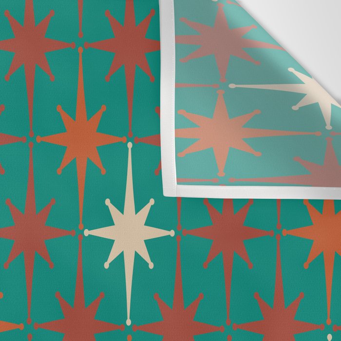 Atomic Age Retro Starburst Mid-century Modern Pattern in Mid Mod Orange, Beige, and Teal Wall Tapestry Gallery Image 3