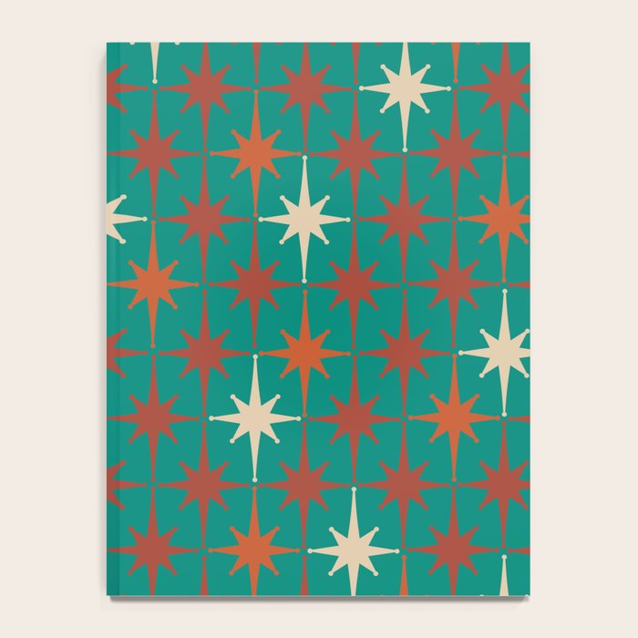 Atomic Age Retro Starburst Mid-century Modern Pattern in Mid Mod Orange, Beige, and Teal Notebook Gallery Image 4