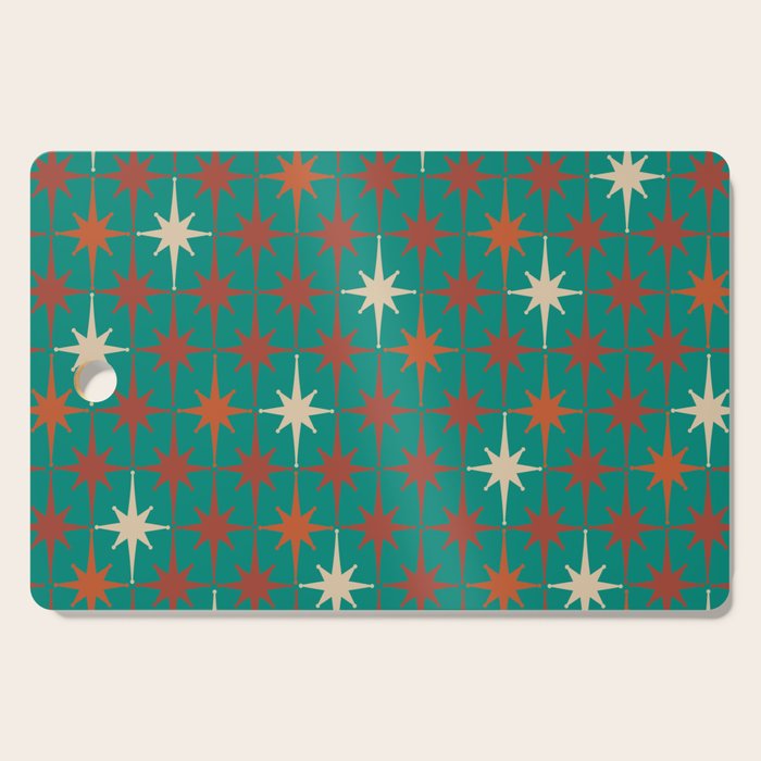 Atomic Age Retro Starburst Mid-century Modern Pattern in Mid Mod Orange, Beige, and Teal Cutting Board Gallery Image 1