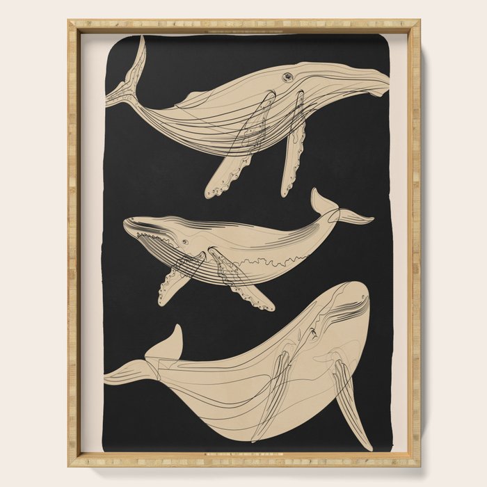 Modern Minimalist Abstract Whales 3 Serving Tray Gallery Image 1