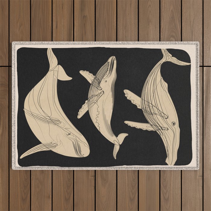 Modern Minimalist Abstract Whales 3 Outdoor Rug Gallery Image 1