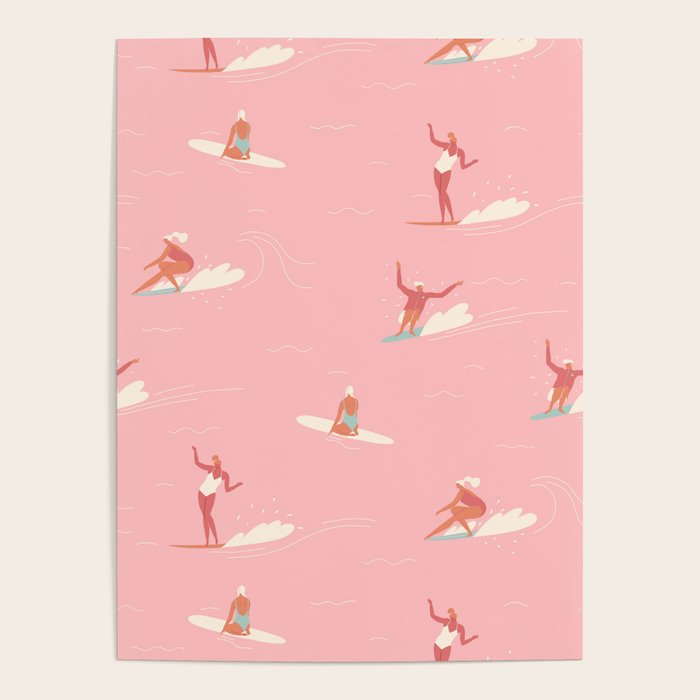 Waikiki beach in pink Poster Gallery Image 1