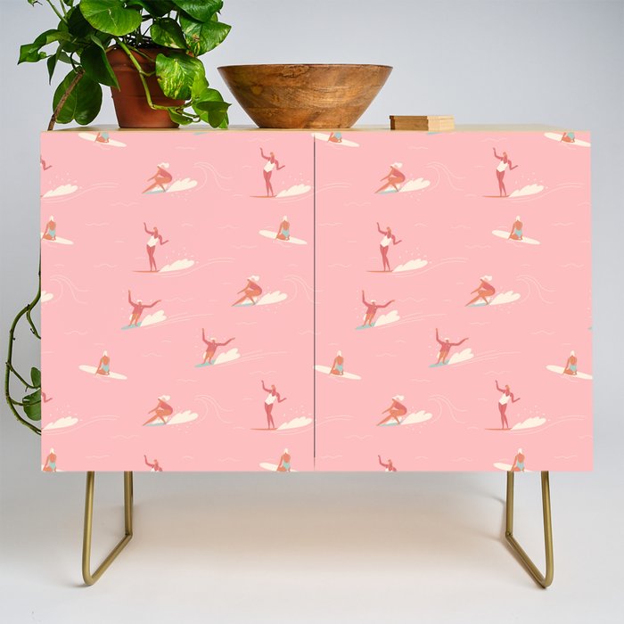 Waikiki beach in pink Credenza Gallery Image 1