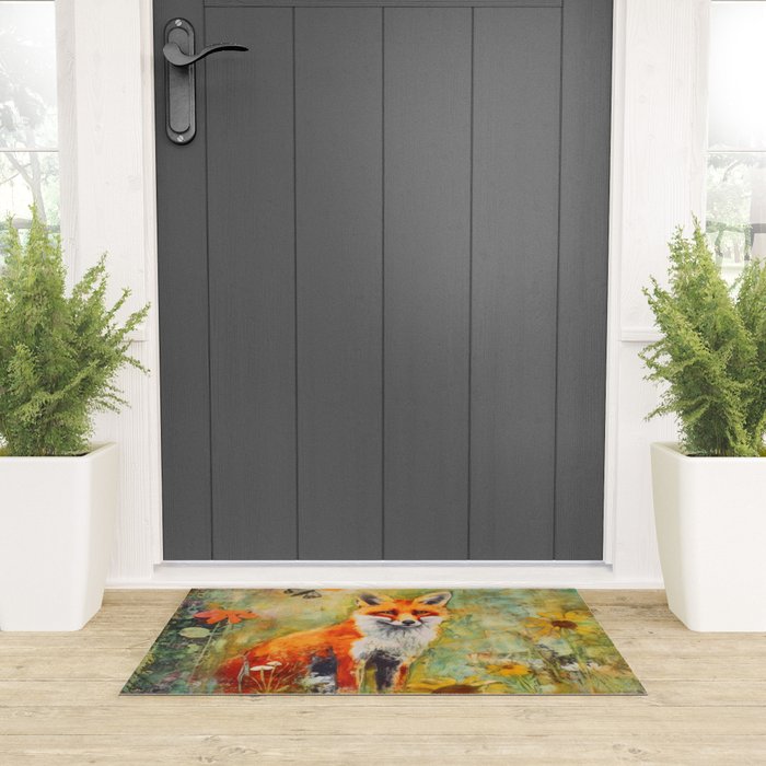 Colorful Wild Fox Indian Summer Woodland Flora And Wildlife Welcome Mat Gallery Image 3