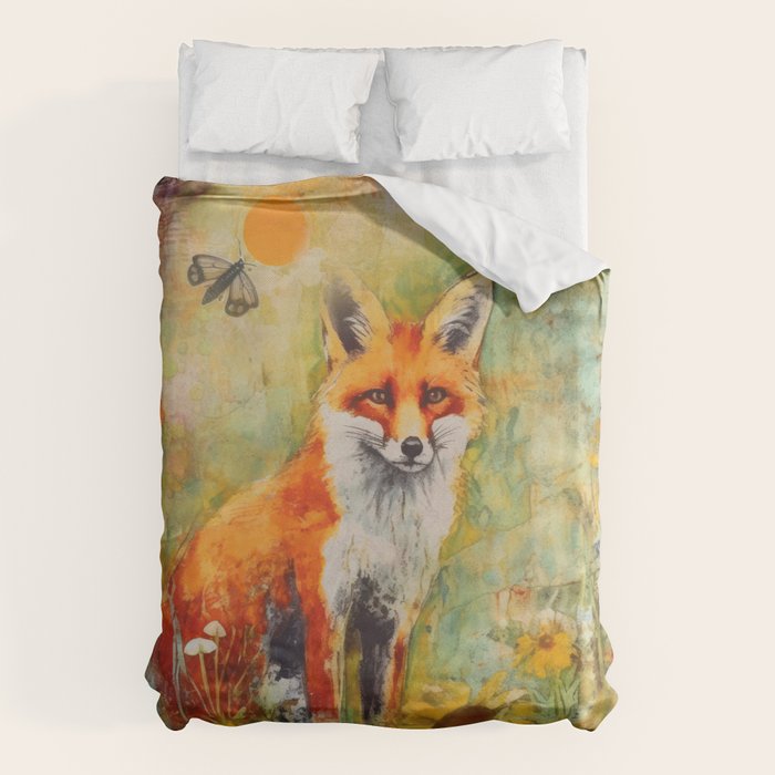 Colorful Wild Fox Indian Summer Woodland Flora And Wildlife Duvet Cover Gallery Image 1