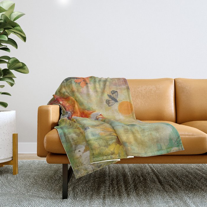 Colorful Wild Fox Indian Summer Woodland Flora And Wildlife Throw Blanket Gallery Image 1