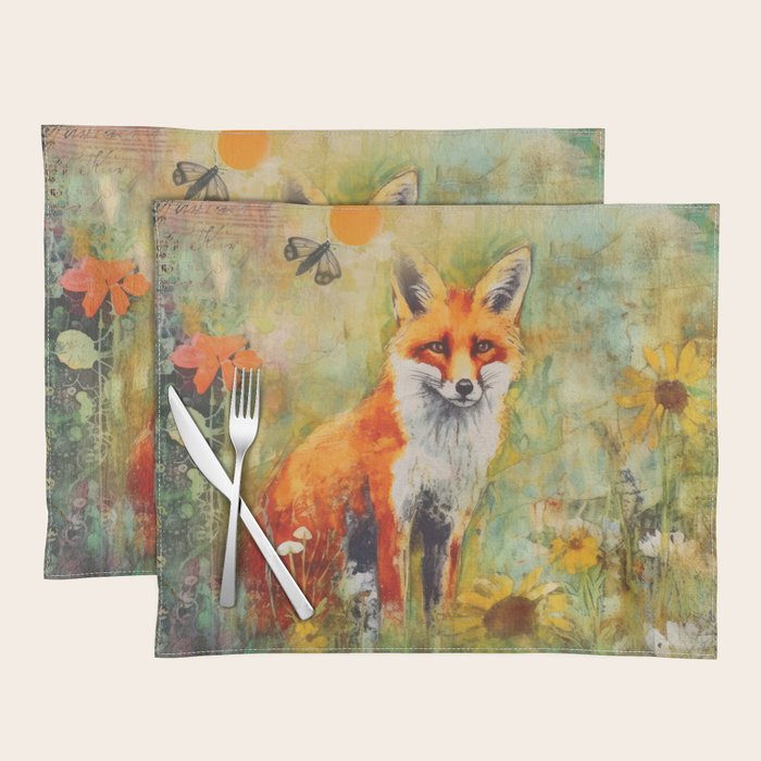 Colorful Wild Fox Indian Summer Woodland Flora And Wildlife Placemat Gallery Image 1