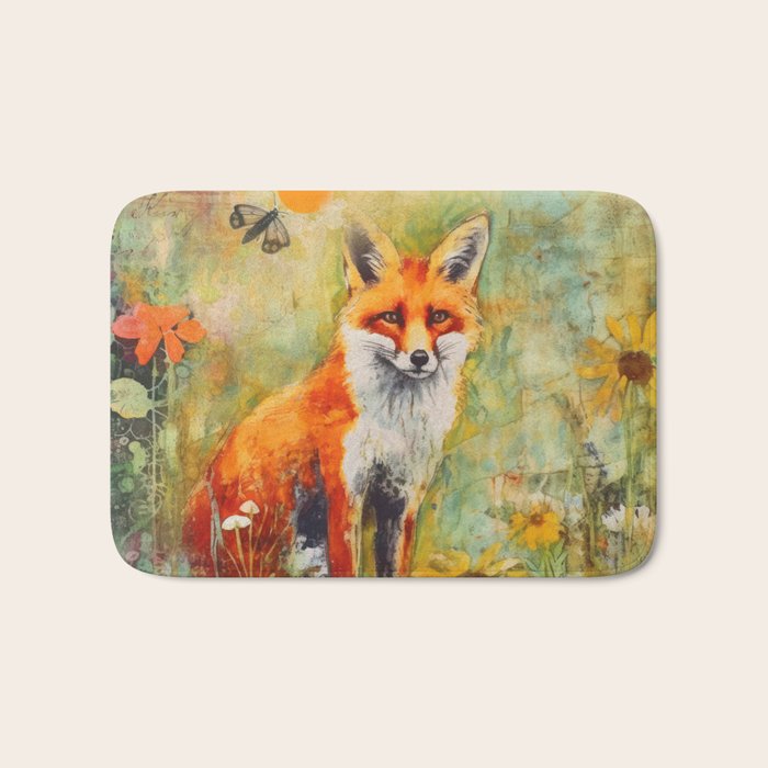 Colorful Wild Fox Indian Summer Woodland Flora And Wildlife Bath Mat Gallery Image 1