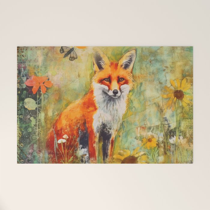Colorful Wild Fox Indian Summer Woodland Flora And Wildlife Welcome Mat Gallery Image 1