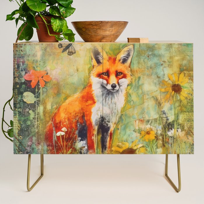 Colorful Wild Fox Indian Summer Woodland Flora And Wildlife Credenza Gallery Image 1