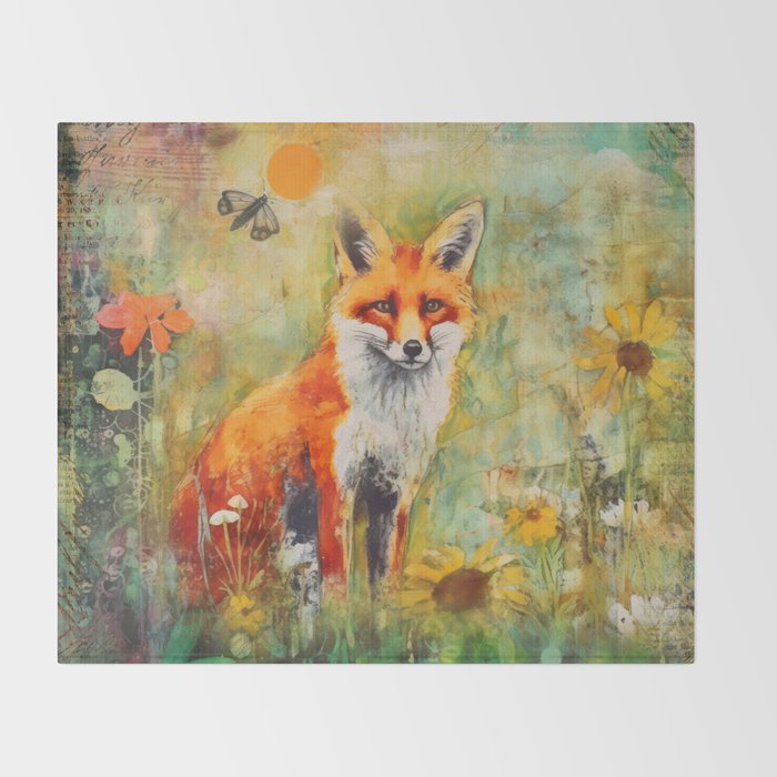 Colorful Wild Fox Indian Summer Woodland Flora And Wildlife Throw Blanket Gallery Image 2