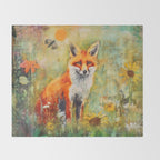 Colorful Wild Fox Indian Summer Woodland Flora And Wildlife Throw Blanket Gallery Image 2