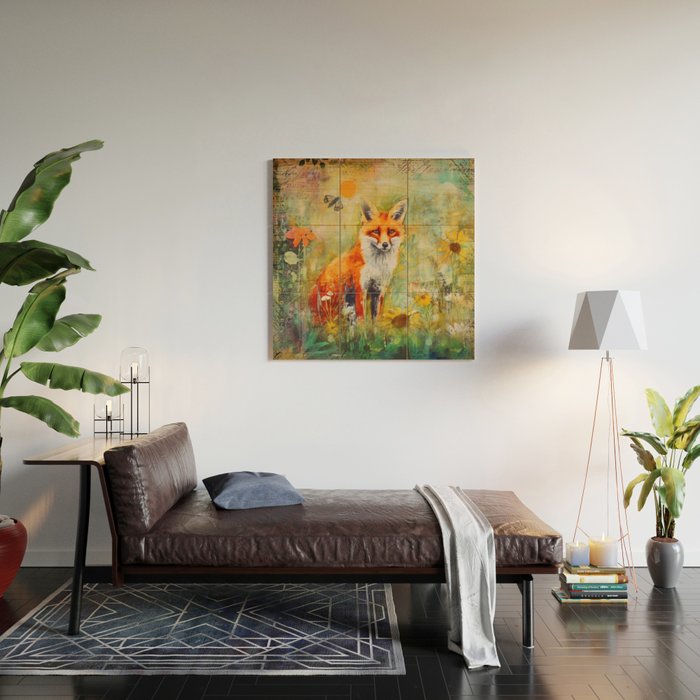 Colorful Wild Fox Indian Summer Woodland Flora And Wildlife Wood Wall Art Gallery Image 2