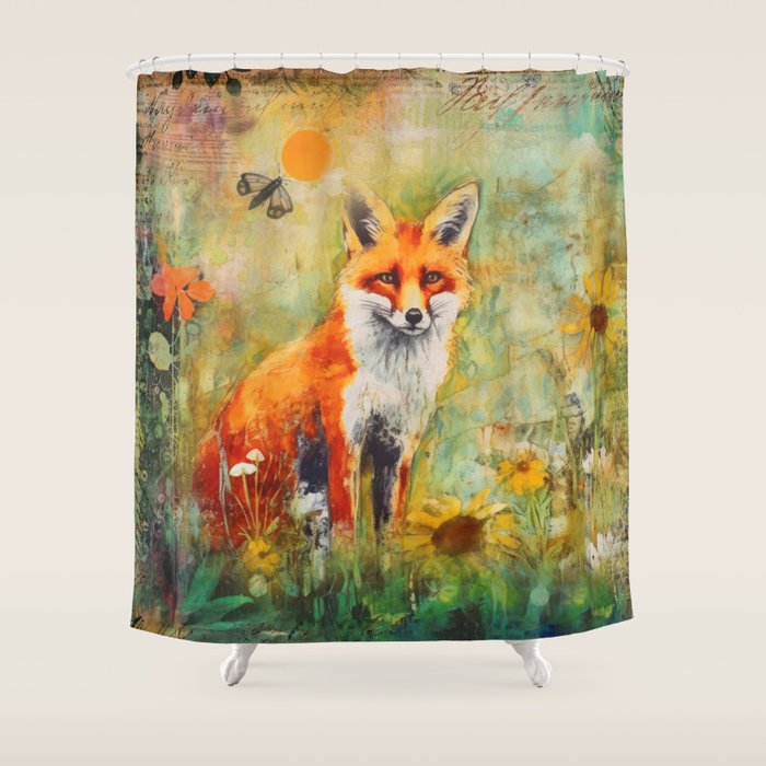 Colorful Wild Fox Indian Summer Woodland Flora And Wildlife Shower Curtain Gallery Image 1