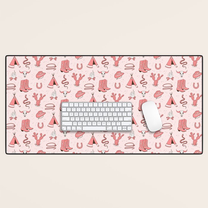 Cute Cowgirl Pattern, Cowboy Print in Blush Pink Desk Mat Gallery Image 1