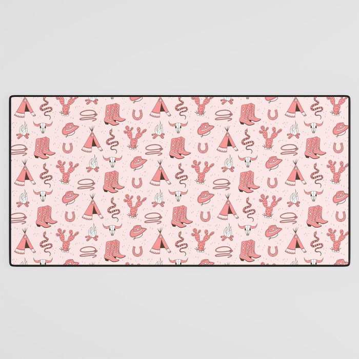 Cute Cowgirl Pattern, Cowboy Print in Blush Pink Desk Mat Gallery Image 3