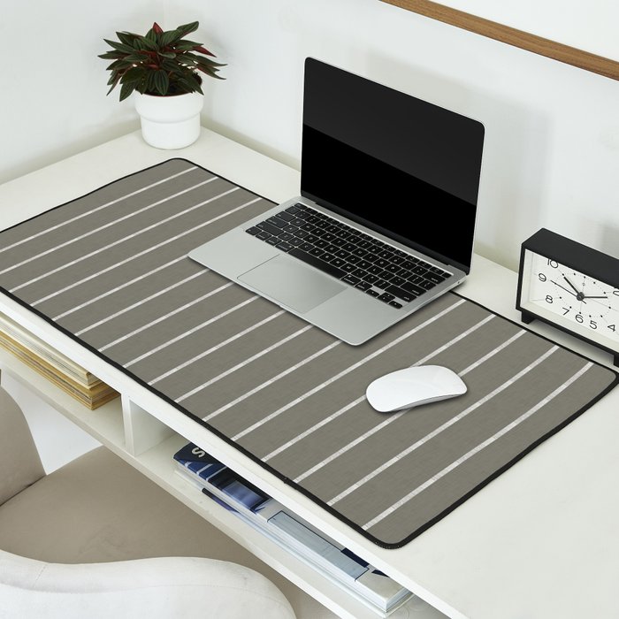 Modern Boho Serenity Stripes Muted Grey  Desk Mat Gallery Image 2
