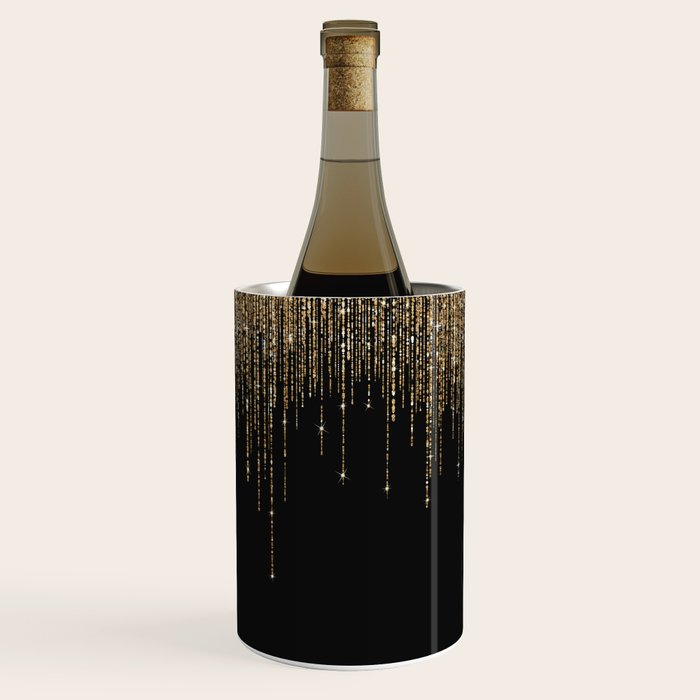 Luxury Chic Black Gold Sparkly Glitter Fringe Wine Chiller Gallery Image 1
