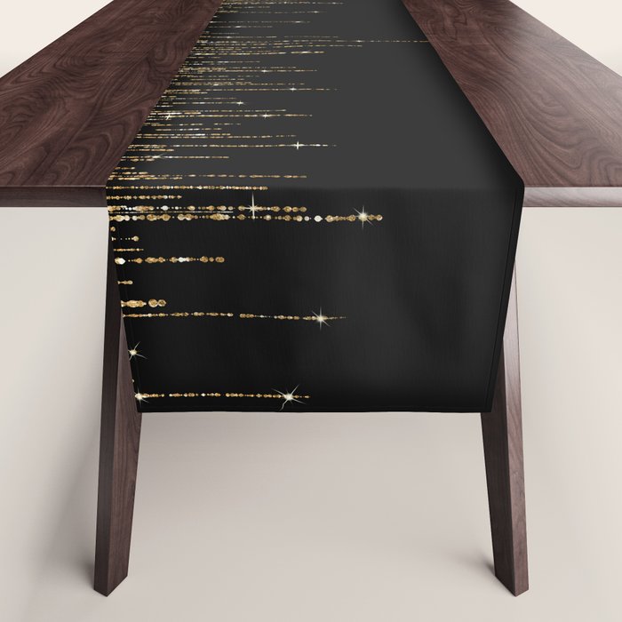 Luxury Chic Black Gold Sparkly Glitter Fringe Table Runner Gallery Image 1