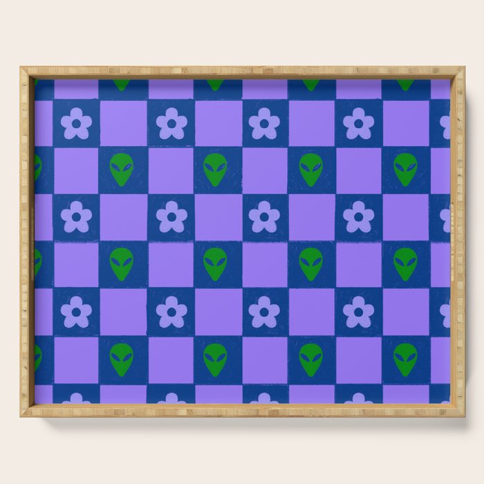 Alien Daisy Checkerboard Serving Tray Gallery Image 1