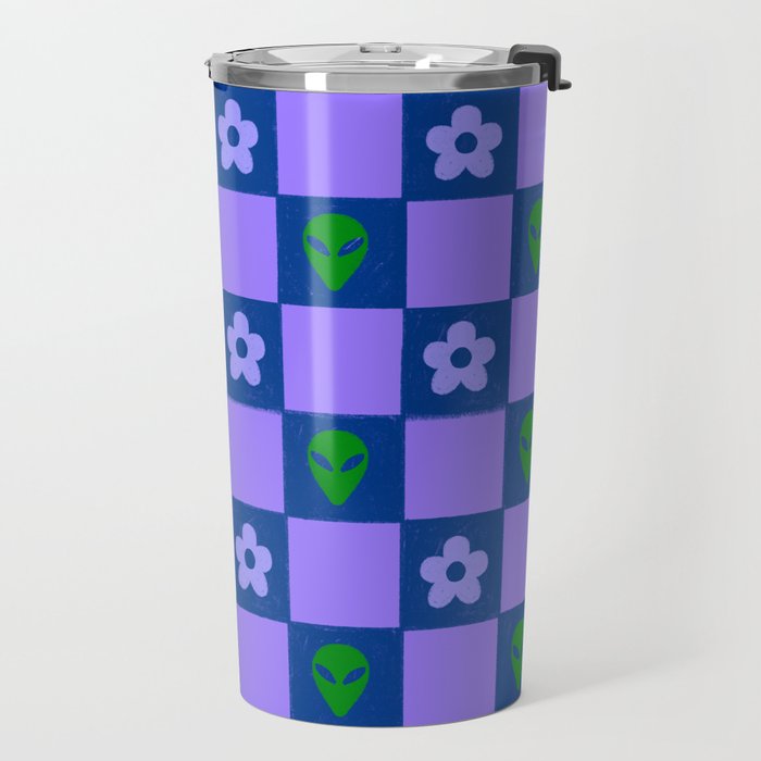 Alien Daisy Checkerboard Travel Mug Gallery Image 2