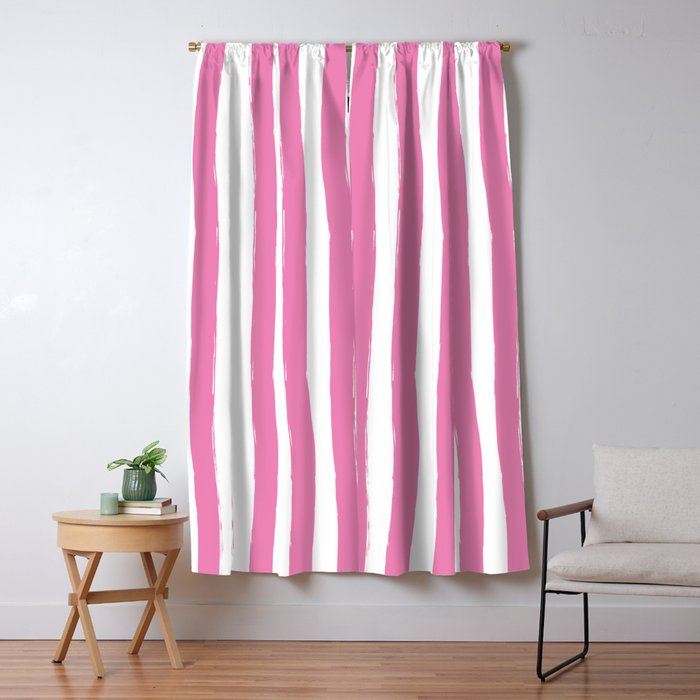 Pink and White Cabana Stripes Palm Beach Preppy Window Curtain Gallery Image 5