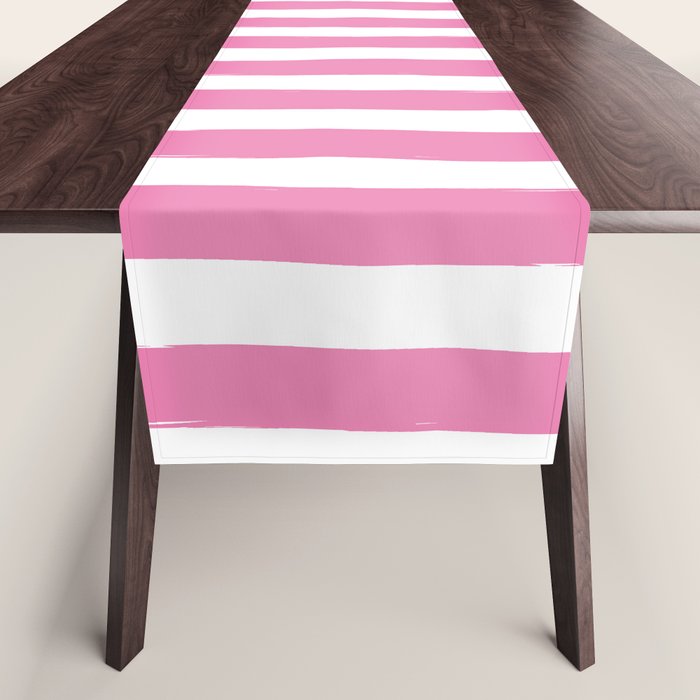 Pink and White Cabana Stripes Palm Beach Preppy Table Runner Gallery Image 1
