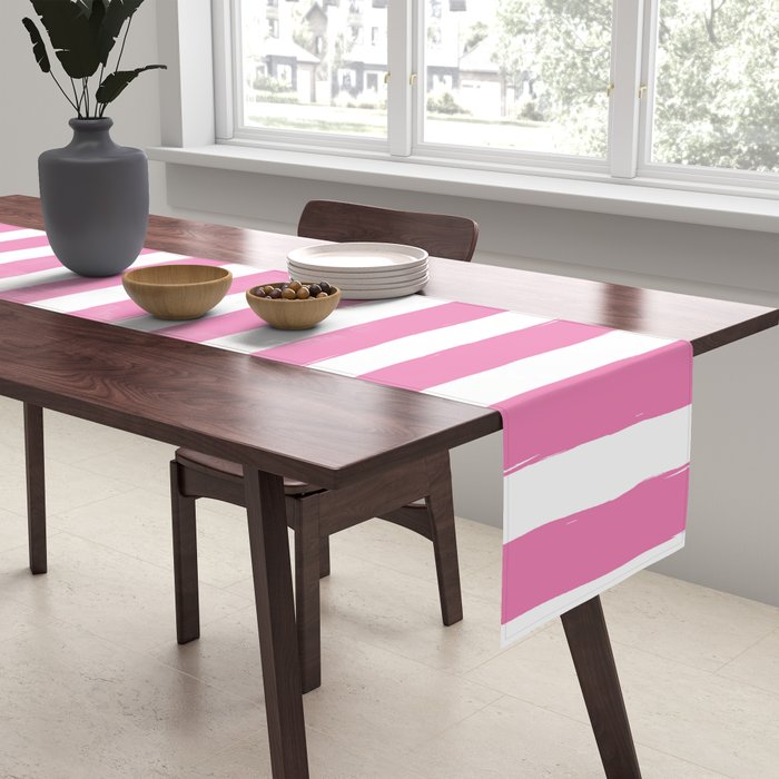 Pink and White Cabana Stripes Palm Beach Preppy Table Runner Gallery Image 2