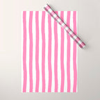 Pink and White Cabana Stripes Palm Beach Preppy Wrapping Paper Gallery Image 1