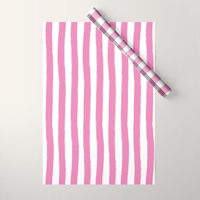 Pink and White Cabana Stripes Palm Beach Preppy Wrapping Paper Gallery Image 1