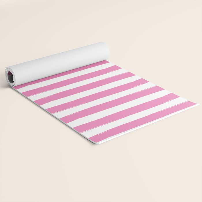 Pink and White Cabana Stripes Palm Beach Preppy Yoga Mat Gallery Image 2