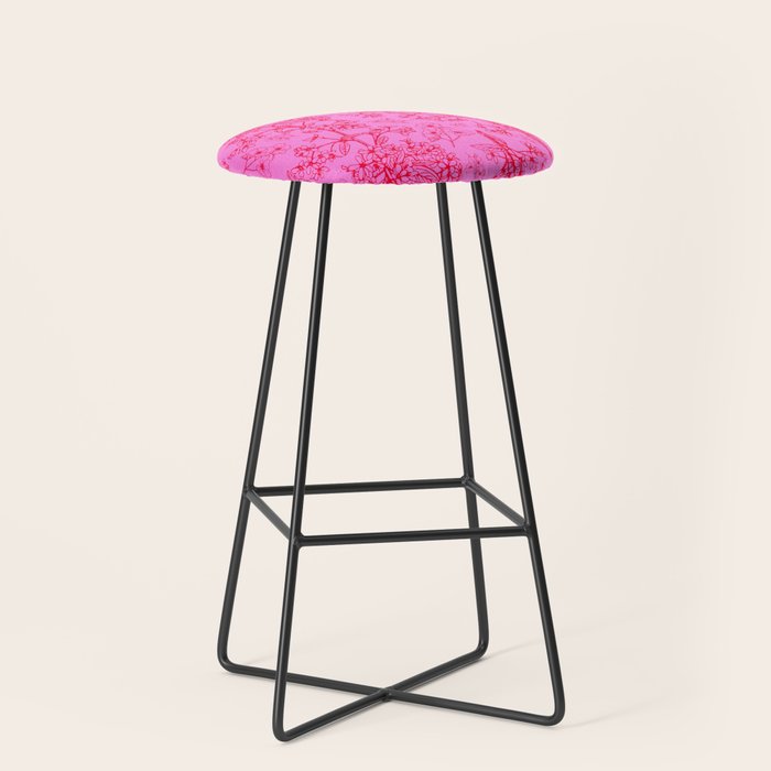 Hot Pink Y2K Grasmere Garden Vintage Modern Floral Botanical Pattern  Stool Gallery Image 1