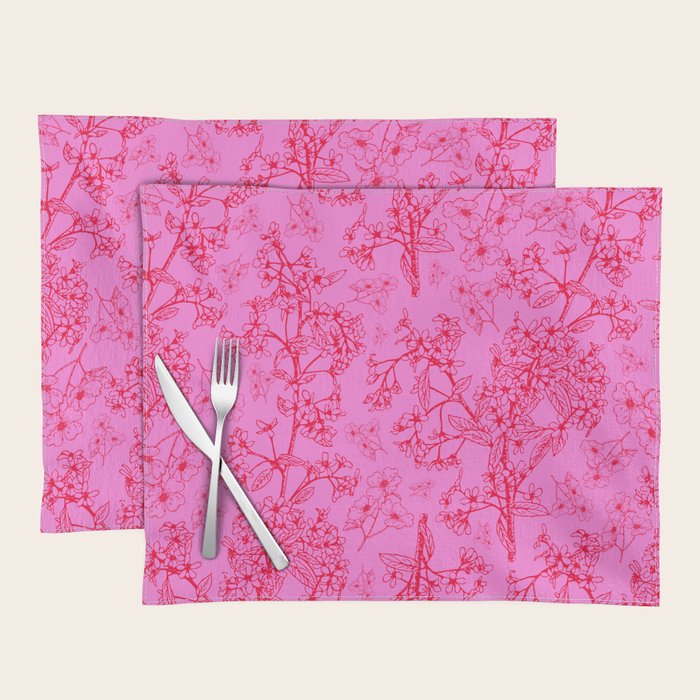 Hot Pink Y2K Grasmere Garden Vintage Modern Floral Botanical Pattern  Placemat Gallery Image 1