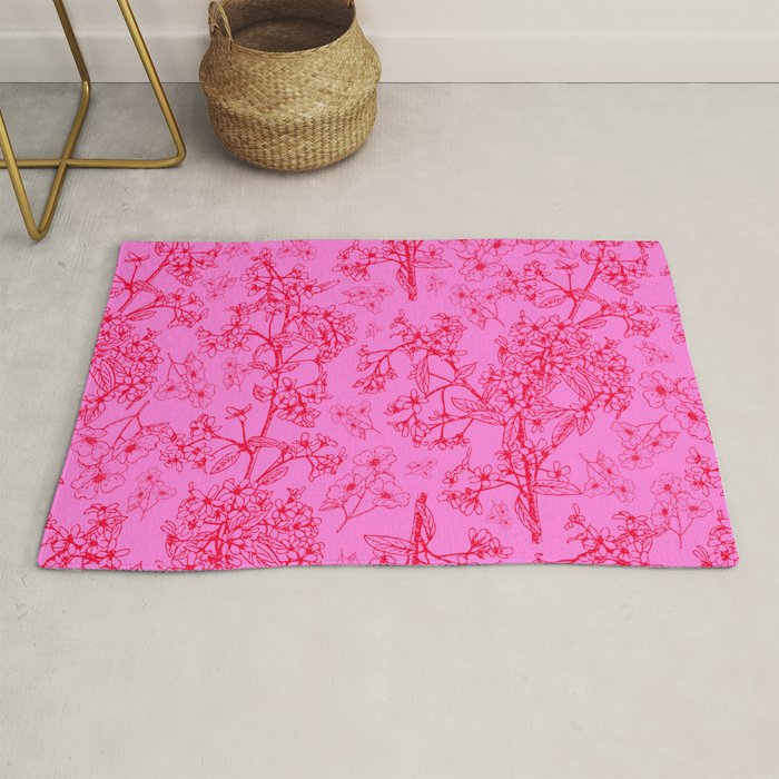 Hot Pink Y2K Grasmere Garden Vintage Modern Floral Botanical Pattern  Rug Gallery Image 1