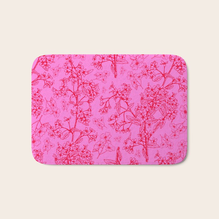 Hot Pink Y2K Grasmere Garden Vintage Modern Floral Botanical Pattern  Bath Mat Gallery Image 1
