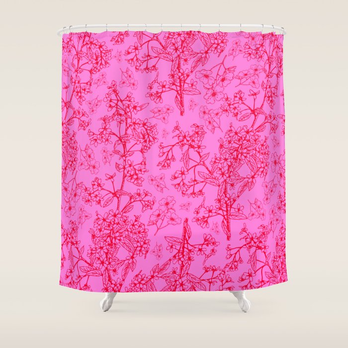 Hot Pink Y2K Grasmere Garden Vintage Modern Floral Botanical Pattern  Shower Curtain Gallery Image 1