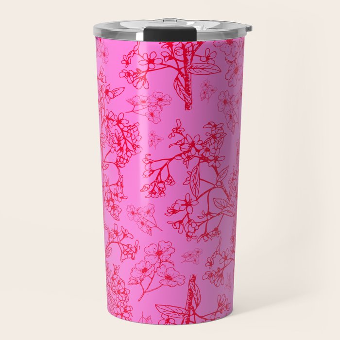 Hot Pink Y2K Grasmere Garden Vintage Modern Floral Botanical Pattern  Travel Mug Gallery Image 1