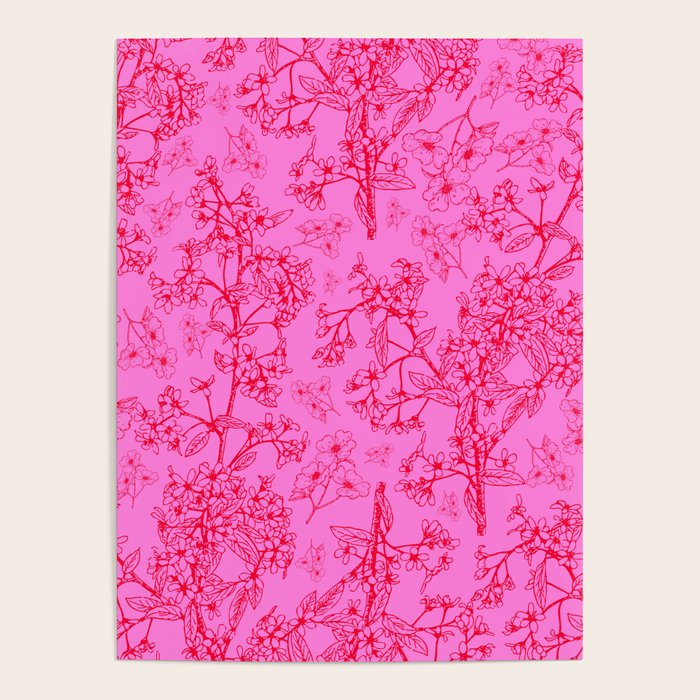 Hot Pink Y2K Grasmere Garden Vintage Modern Floral Botanical Pattern  Poster Gallery Image 1