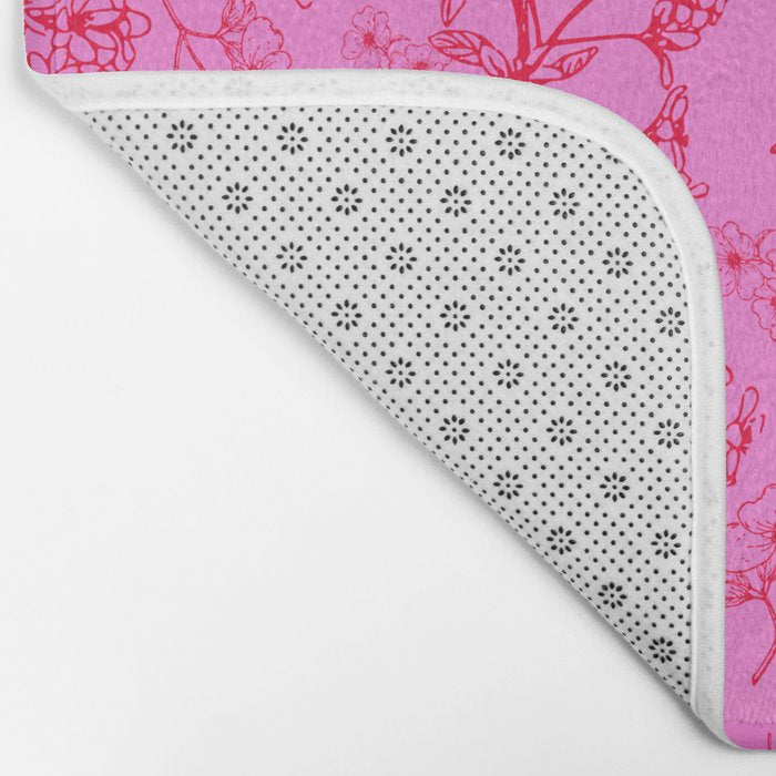 Hot Pink Y2K Grasmere Garden Vintage Modern Floral Botanical Pattern  Bath Mat Gallery Image 2