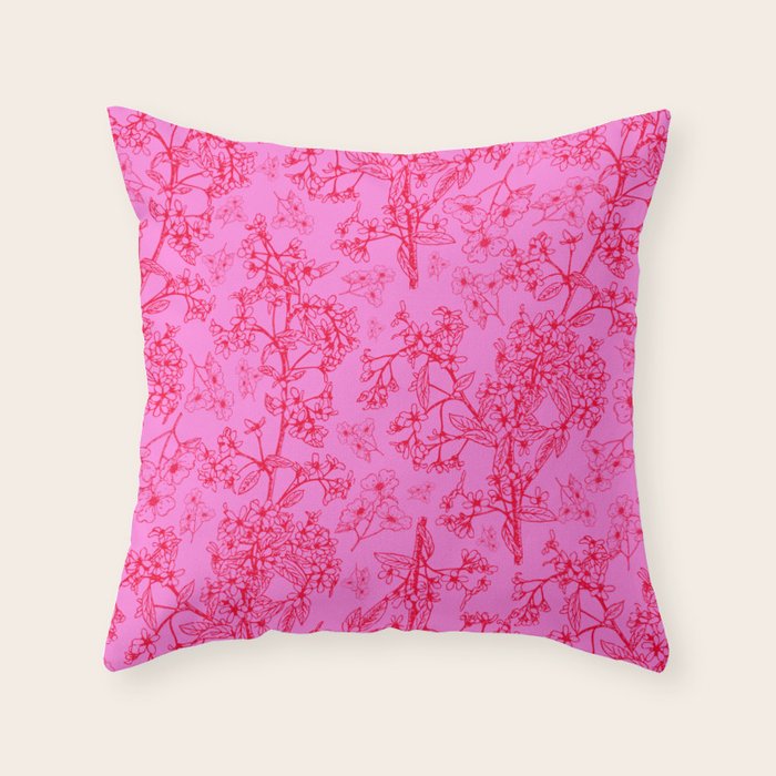 Hot Pink Y2K Grasmere Garden Vintage Modern Floral Botanical Pattern  Throw Pillow Gallery Image 6