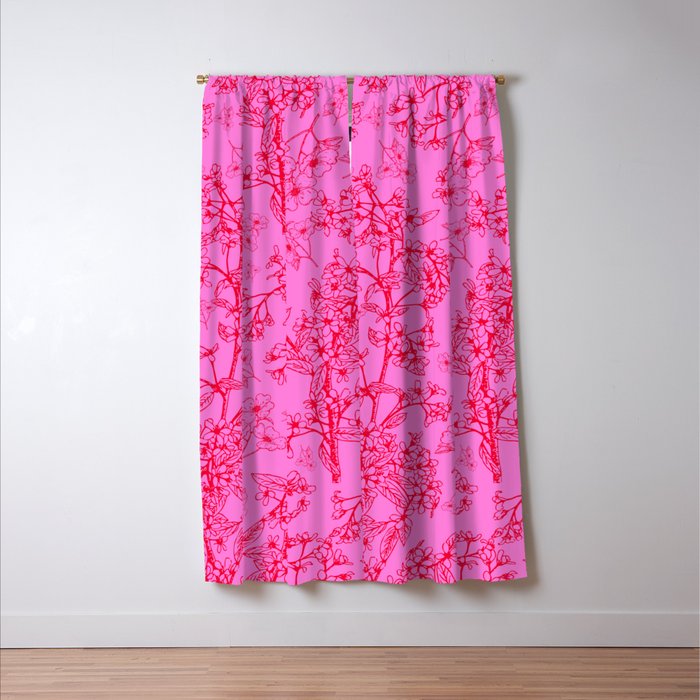 Hot Pink Y2K Grasmere Garden Vintage Modern Floral Botanical Pattern  Window Curtain Gallery Image 3