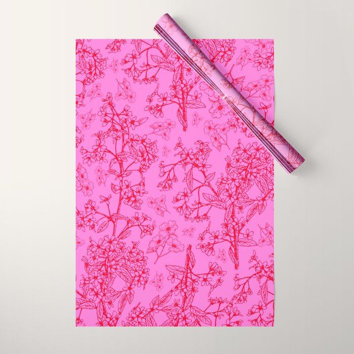Hot Pink Y2K Grasmere Garden Vintage Modern Floral Botanical Pattern  Wrapping Paper Gallery Image 1