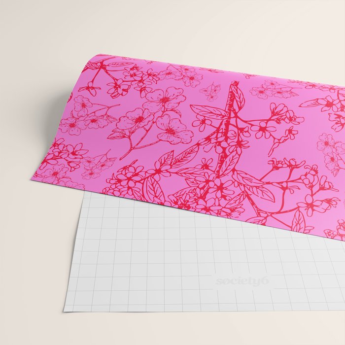 Hot Pink Y2K Grasmere Garden Vintage Modern Floral Botanical Pattern  Wrapping Paper Gallery Image 2