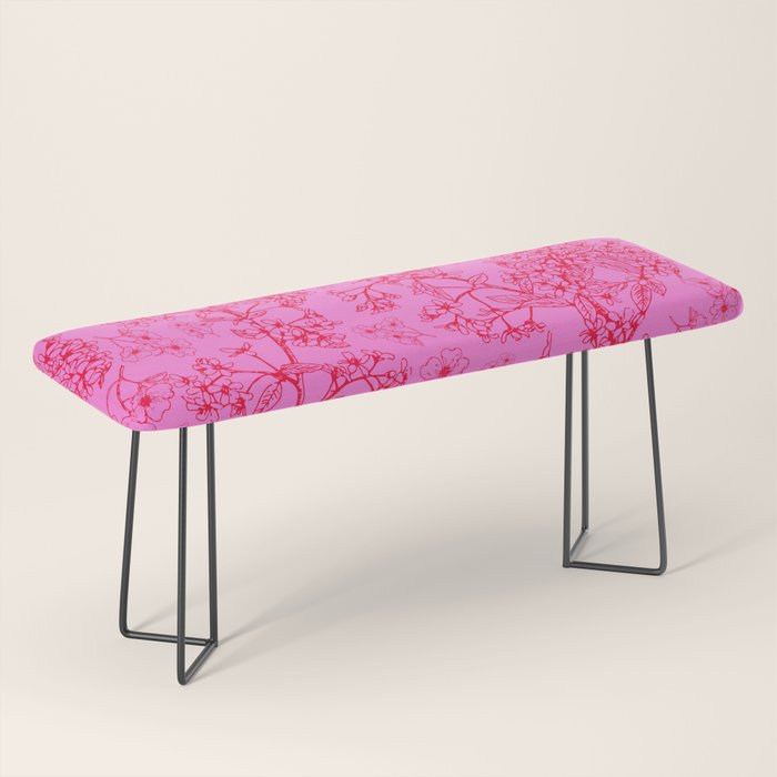 Hot Pink Y2K Grasmere Garden Vintage Modern Floral Botanical Pattern  Bench Gallery Image 1