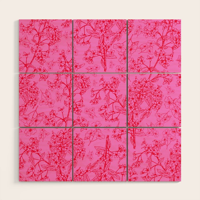 Hot Pink Y2K Grasmere Garden Vintage Modern Floral Botanical Pattern  Wood Wall Art Gallery Image 1
