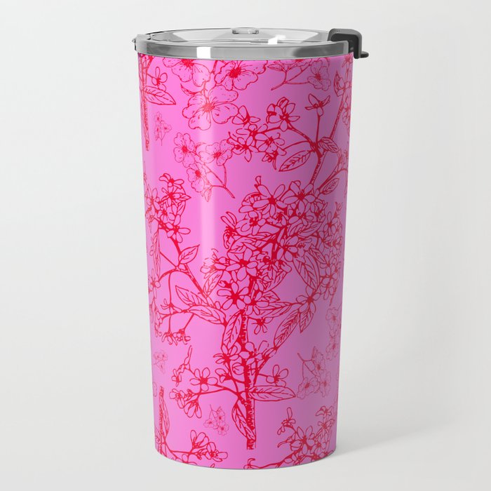 Hot Pink Y2K Grasmere Garden Vintage Modern Floral Botanical Pattern  Travel Mug Gallery Image 2