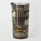 Inagaki Tomoo Vintage Japanese Woodblock print mid century Modern Cubism Art Cats Feline Travel Mug Gallery Image 3