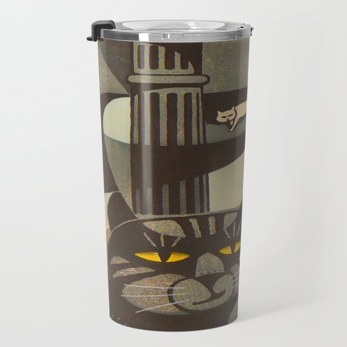 Inagaki Tomoo Vintage Japanese Woodblock print mid century Modern Cubism Art Cats Feline Travel Mug Gallery Image 3