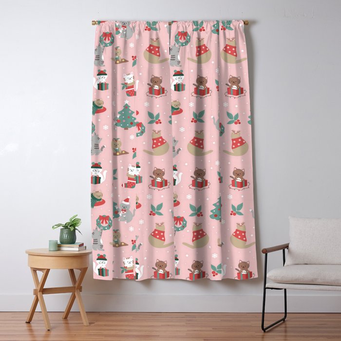 Christmas Festive Cute Holiday Kittens Window Curtain Gallery Image 5