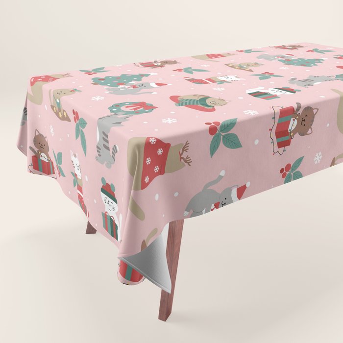 Christmas Festive Cute Holiday Kittens Tablecloth Gallery Image 1